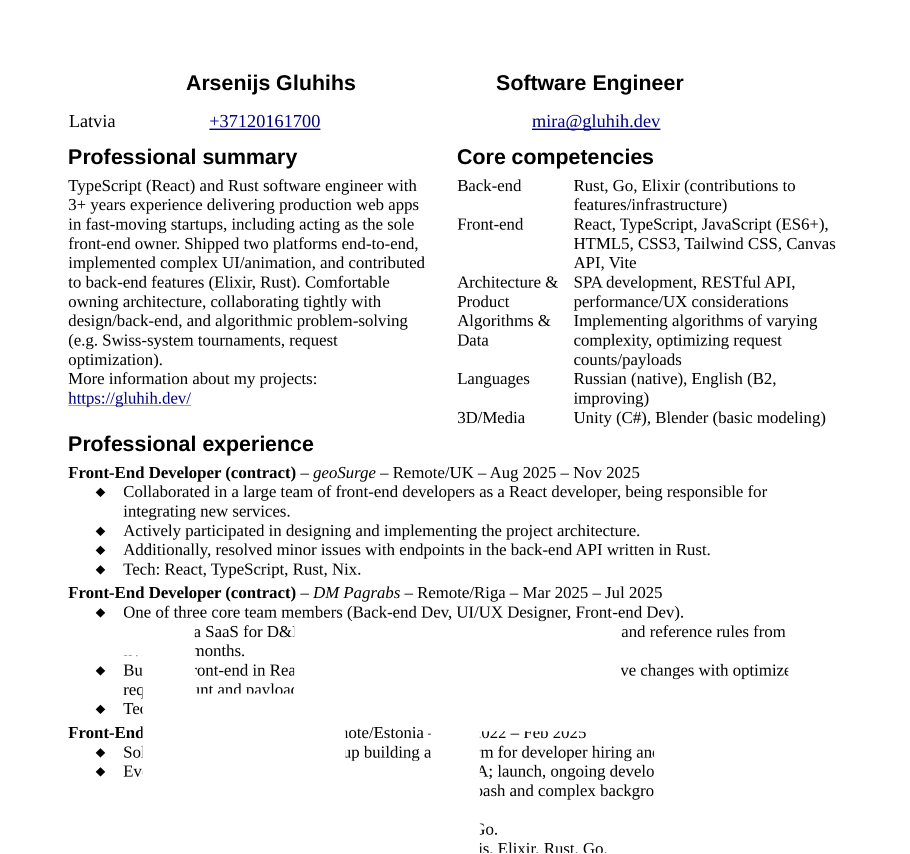 CV PDF first page preview